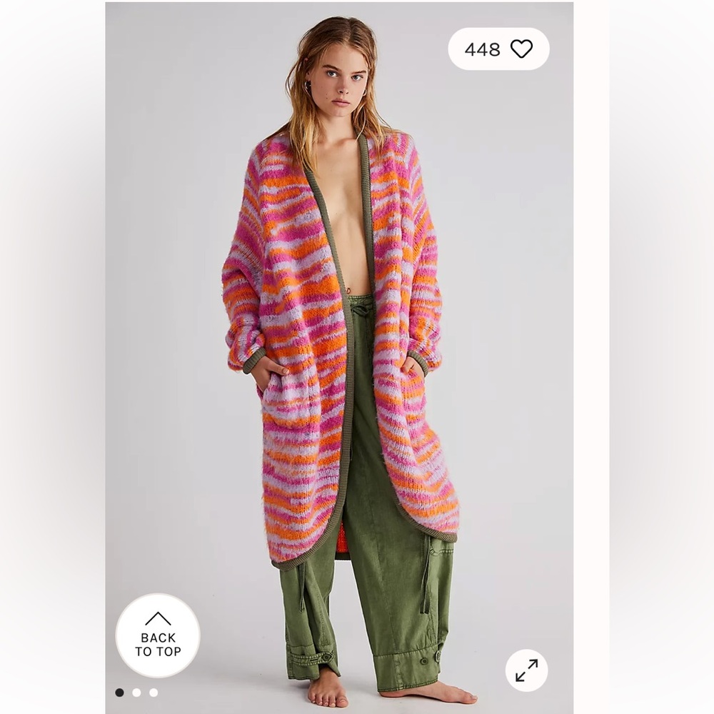 Free People Pink Orange Striped Long Cardigan